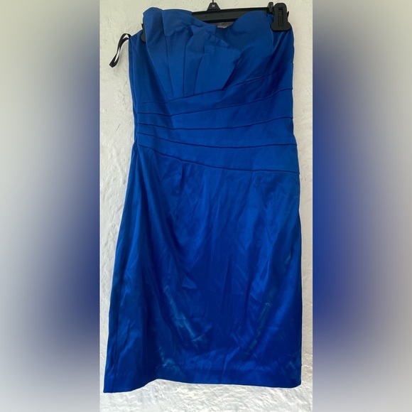 90s Vintage Jessica McClintock Gunne Sax Blue Bow Strapless Party Dress; size 5 - Picture 1 of 6